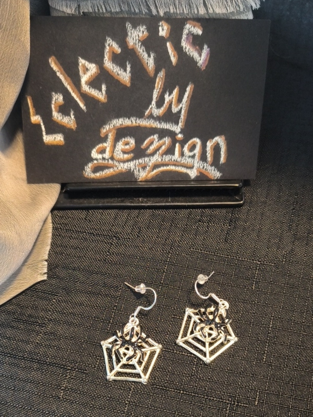 Halloween 365 NWT Silver Spider Web Dangle Earrings *Black*Spooky*Goth